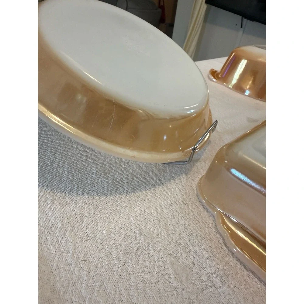 Vintage Anchor Hocking Fire-King Peach Lustre 3-Piece Baking Dish Set